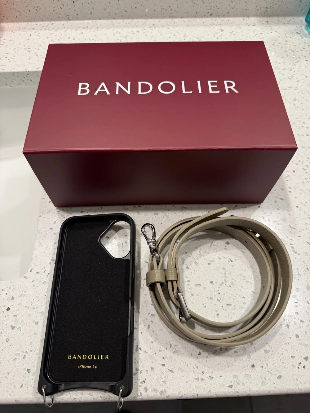 Bandolier Tan Phone Case with Beige Crossbody Strap